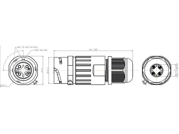 Connecteur pour câble 4poles - étanche ip68 - 16a 320v (1 x male + 1 x femelle )