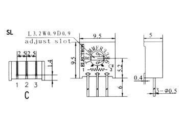 Resistance ajustable monotour horizontale cermet 0.33w 1 mohm