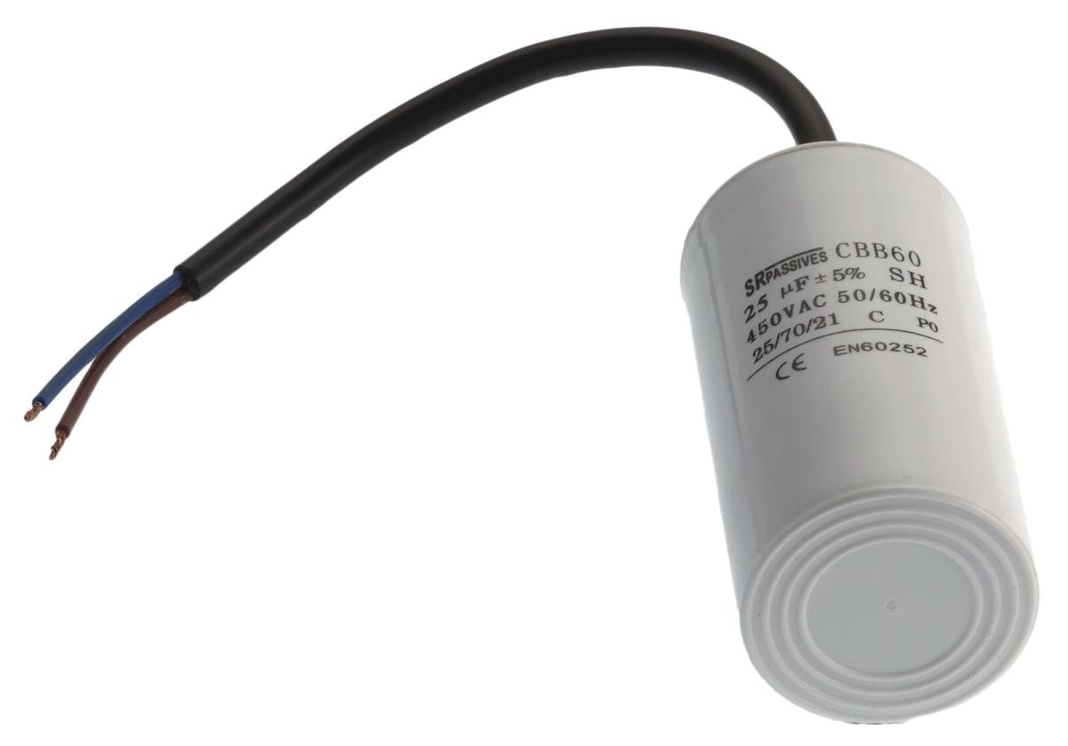 Condensateur pour moteur, pompes, ventilateurs, sorties à fils 25uf 450v Ø42x82mm