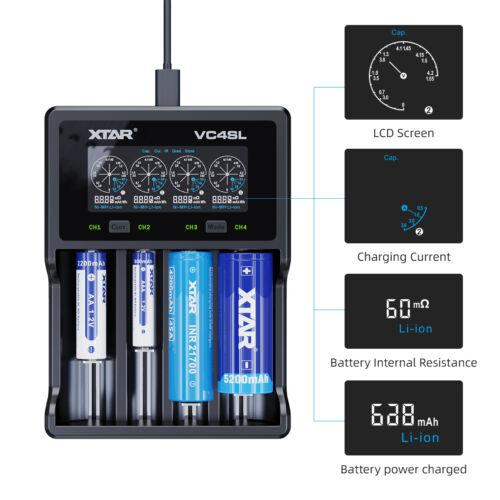 Xtar vc4sl chargeur multi technologie via usb-c / li-ion ni-cd ni-mh 1,2v et 3,7v (4 accu max)