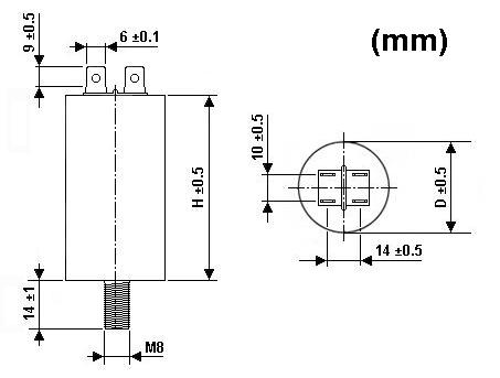 Condensateur de compensation pour lampe a decharge 50uf 450v 50x100mm avec filetage m8