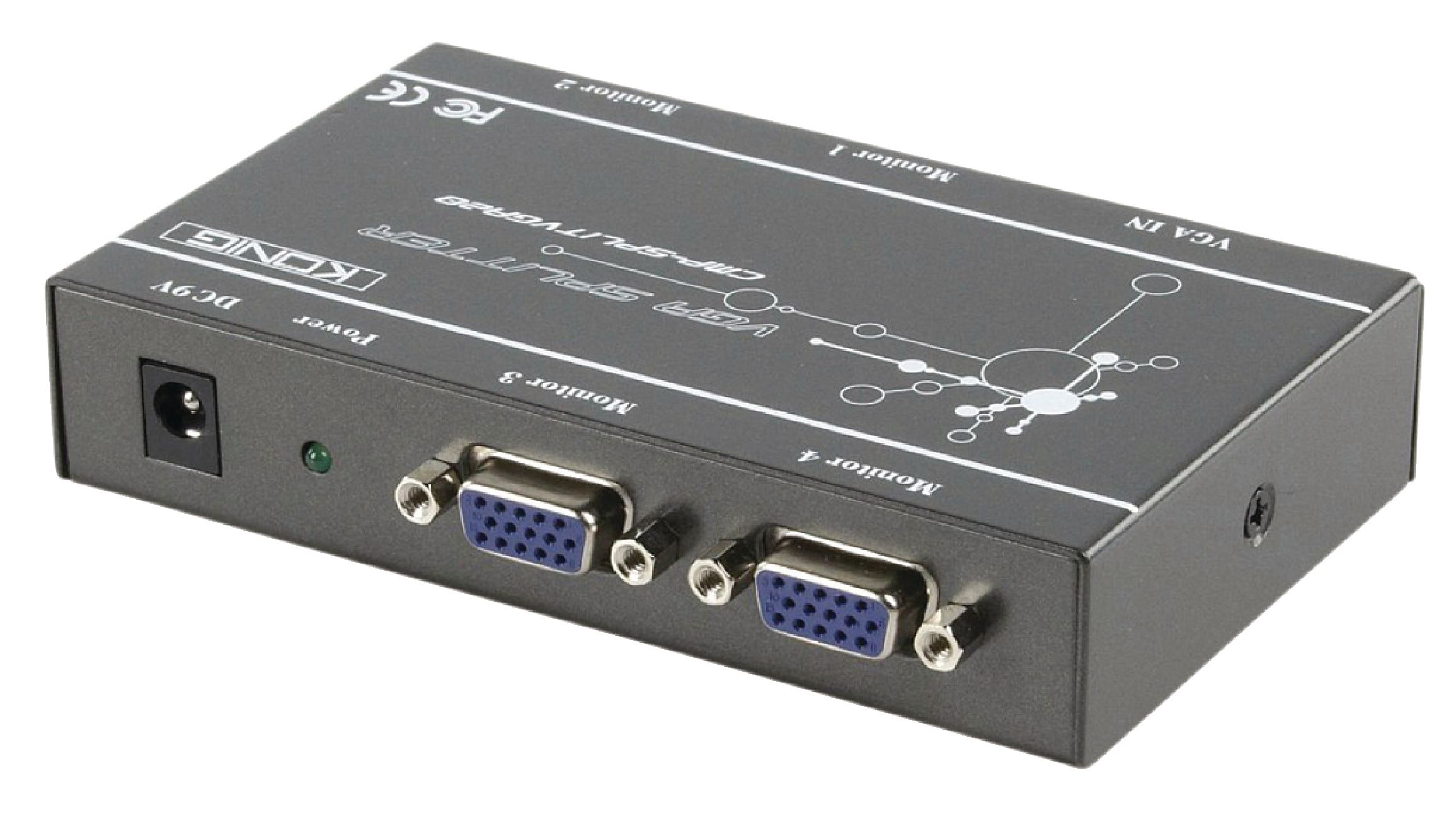 Repartiteur vga professionnel 4 ports könig permet de visualiser une entrée sur 4 x écrans simultanément
