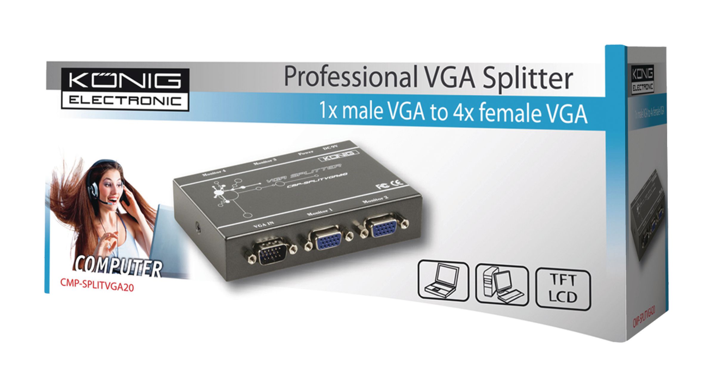 Repartiteur vga professionnel 4 ports könig permet de visualiser une entrée sur 4 x écrans simultanément