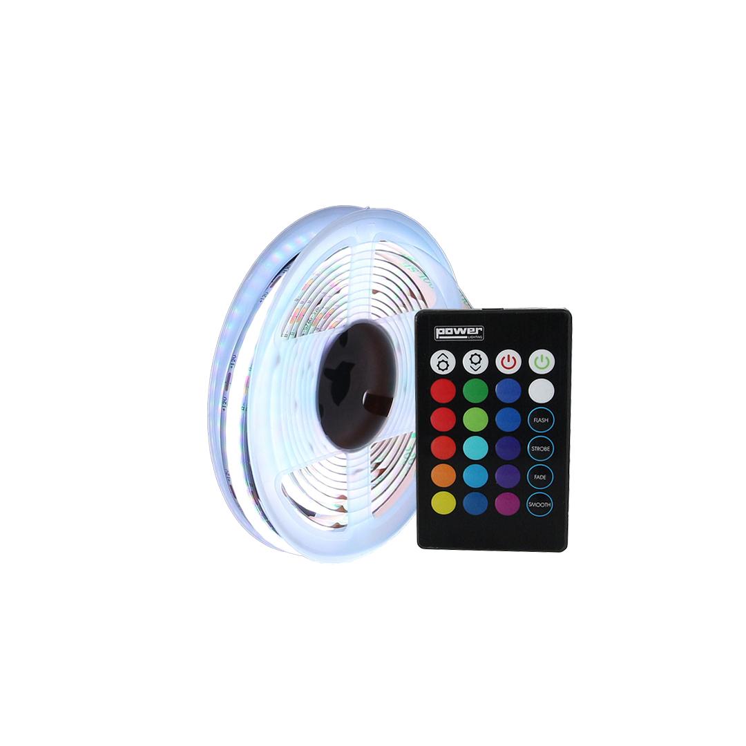 Ruban lumineux cob rgb / 2 mètres / ip44 / télécommande / alimentation (transfo)