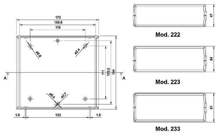 Coffret cab.0 -abs- noir 173 x 154 x 54mm