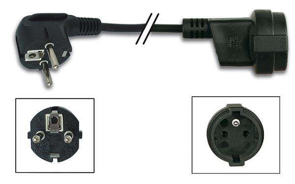 E44-Rallonge noire l=5.0m euro 90° femelle terre française, 3g1.5 étanche  ip44 à 9,50 €