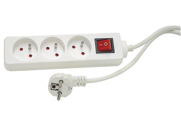 BLOC MULTIPRISE AVEC INTERRUPTEUR - 5 PRISES - 2 PORTS USB - GRIS/BLANC -  TERRE FRANÇAISE - Perel - EB5CGUSB