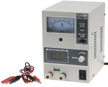 Alim variable 0 à 15v 1a 2 sorties selectionnables : 0 a 15v et usb 5v 161x154x105mm