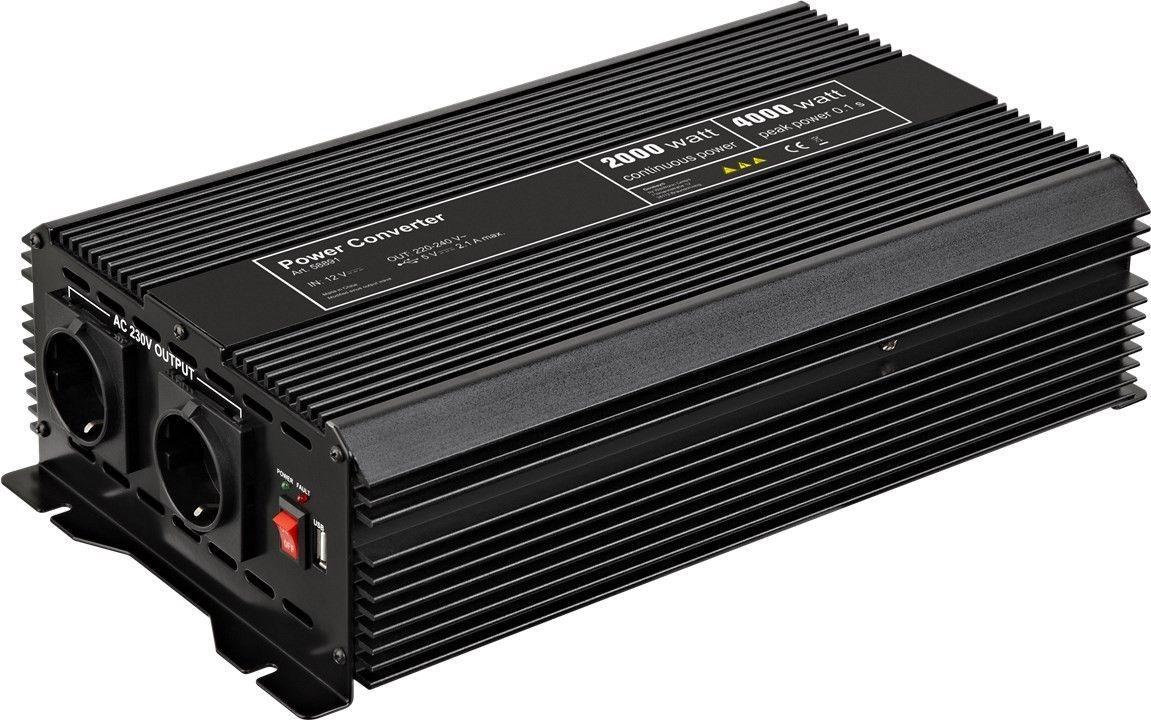 Convertisseur 12vdc /230vac 2000watts auto-restart (sinusoïde modifiée) + sortie usb