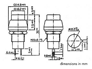 Inter à poussoir 1 t impulsion off-(on) 1a/ 250v d=10mm touche carré 10 x 10mm