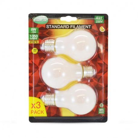 Ampoule led e27 bulb dépoli 8w 2700k blanc chaud blister x3