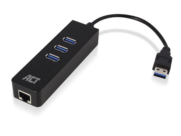 Adaptateur USB 3.0 (3.2 Gen 1), A mâle / RJ45 femelle, Ethernet Gigabit,  avec Hub USB 3.2 Gen 1 à 3 ports
