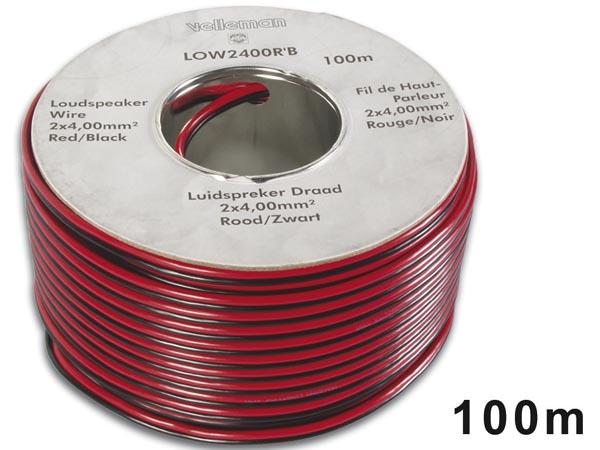 Bobine de 100m de câble haut parleur rouge et noir 2X1mm2 éco