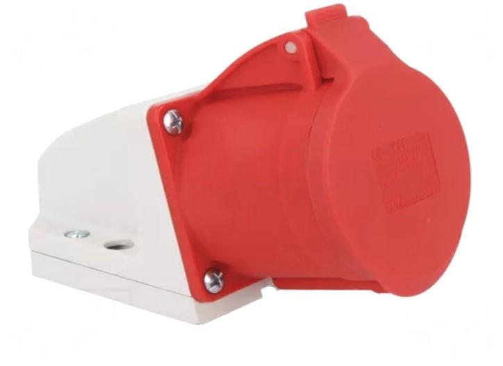 Fiche secteur étanche p17 femelle chassis 5 poles 32a 380v rouge fixation murale