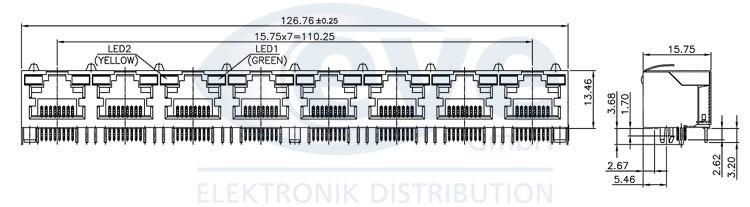 Fiche modular rj45(8p /8c) femelle chassis blinde 8 fiches pour ci (rj45) coude 90°