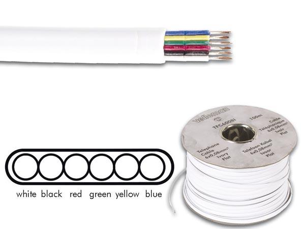 Cable telephone plat 6 conducteurs  couleur blanc l=1m