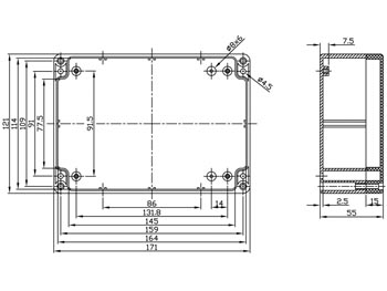 Coffret étanche en abs -ip65- gris foncé 171 x 121 x 55mm