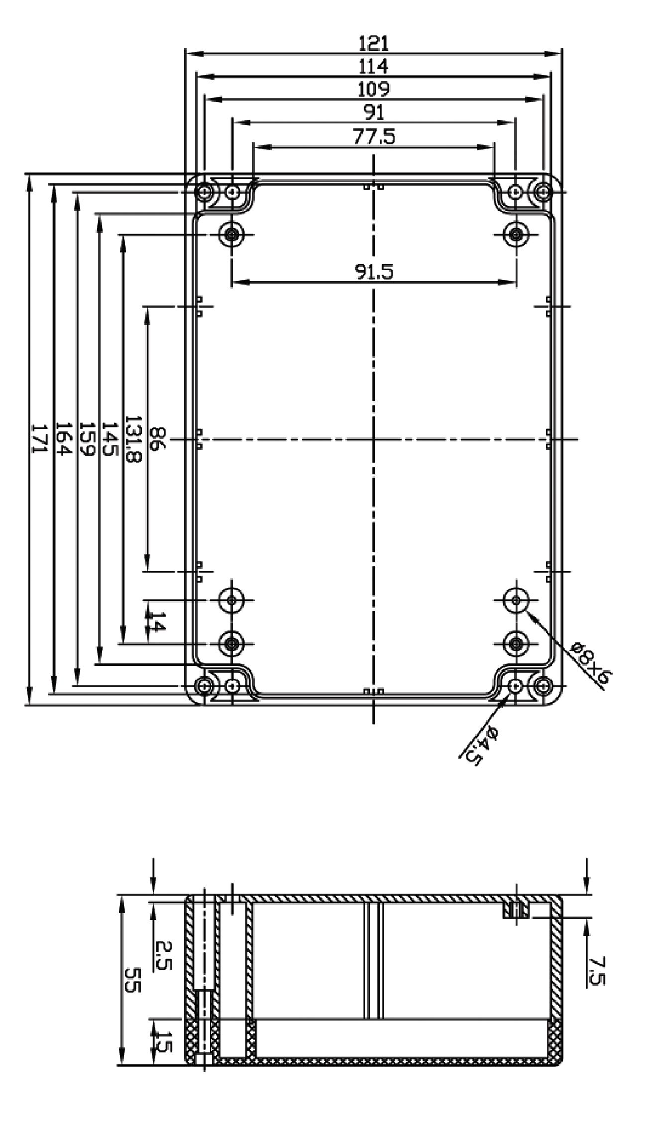 Coffret étanche en abs -ip65- gris foncé 171 x 121 x 55mm