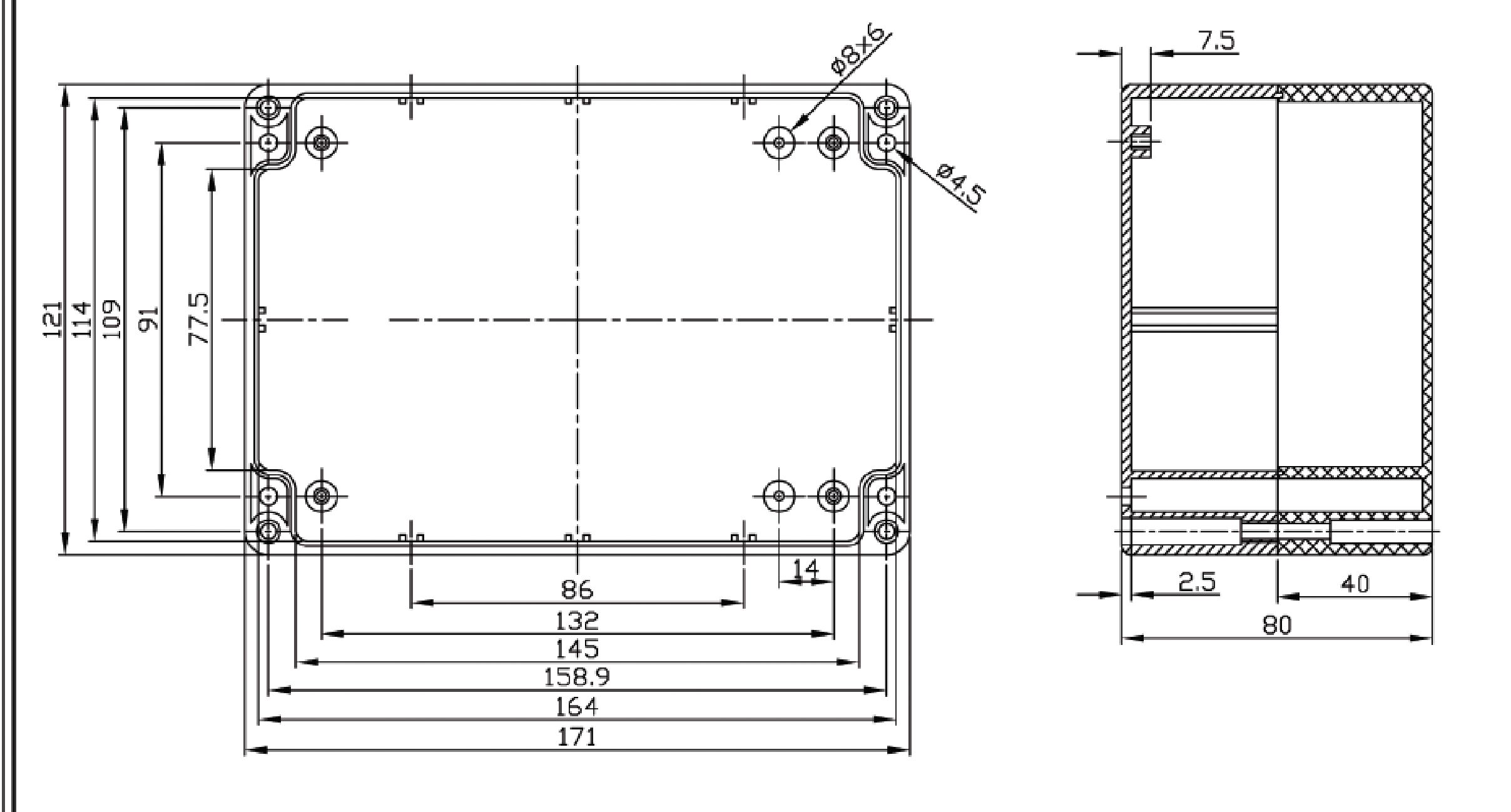 Coffret étanche en abs -ip65- gris foncé 171 x 121 x 80mm