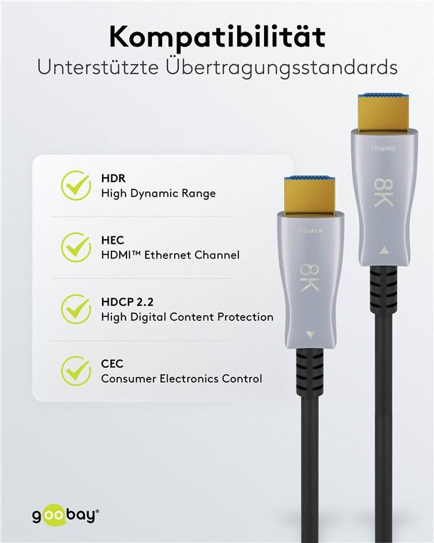 Cable hdmi 2.1 optique ultra-haute vitesse / 8k@60hz et 4k@120hz / 30 mètres / arc