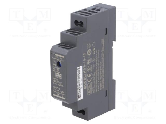 Alimentation à découpage mean well rail din / 12v / 15w / 1.25a / 17.5x90x54mm