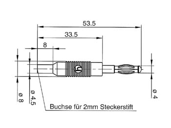 Adaptateur fiche banane male 4mm vers fiche femelle 2mm -  cat1 60vdc 6a -- noir - (mzs 4) hirschmann