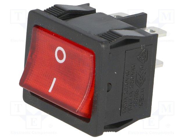 Interrupteur à bascule ON-OFF-ON LED rouge - 14.192.54