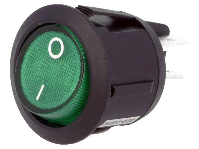 Inter à bascule bipolaire off-on 10a 250vac d=20mm avec voyant 230v vert