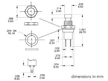 Inter à poussoir 1 t impulsion off-(on) 0.5a/ 250v d=7mm jaune