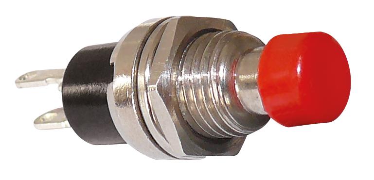 Interrupteur à bouton-poussoir momentané - Tête ronde - N.F. - 125 V/250 V  - 3 A/1 A - 2 Pins - Rouge