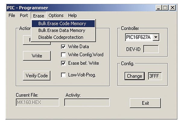 Programmateur pic« et tableau d'experimentation   on