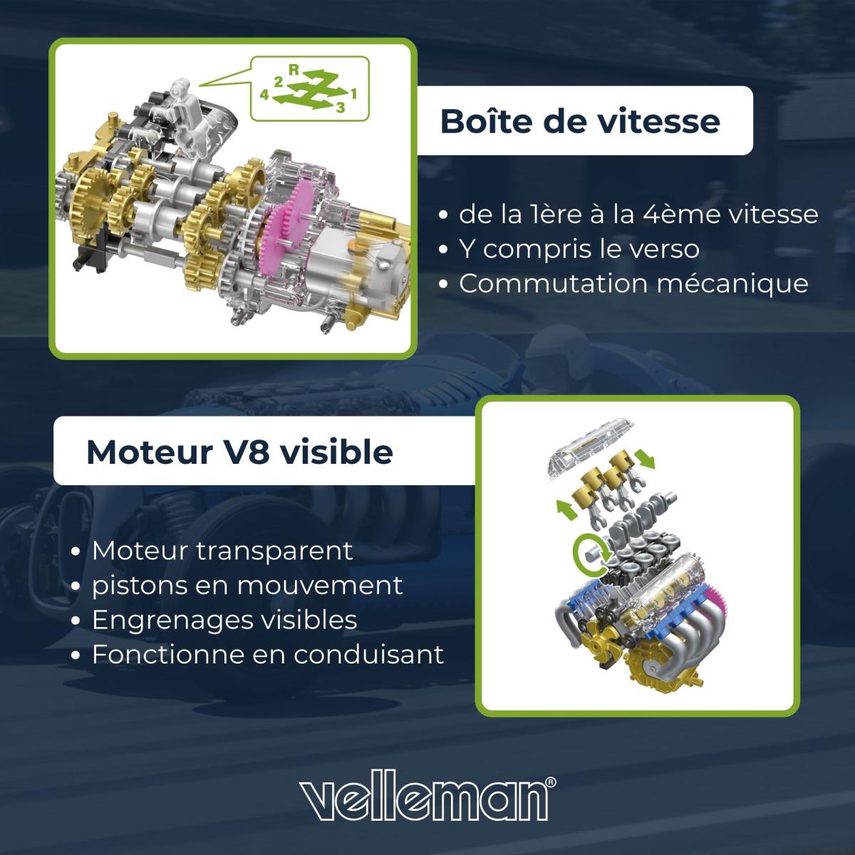 Voiture de course rétro bleue à assembler, 233 pièces, dès 10 ans