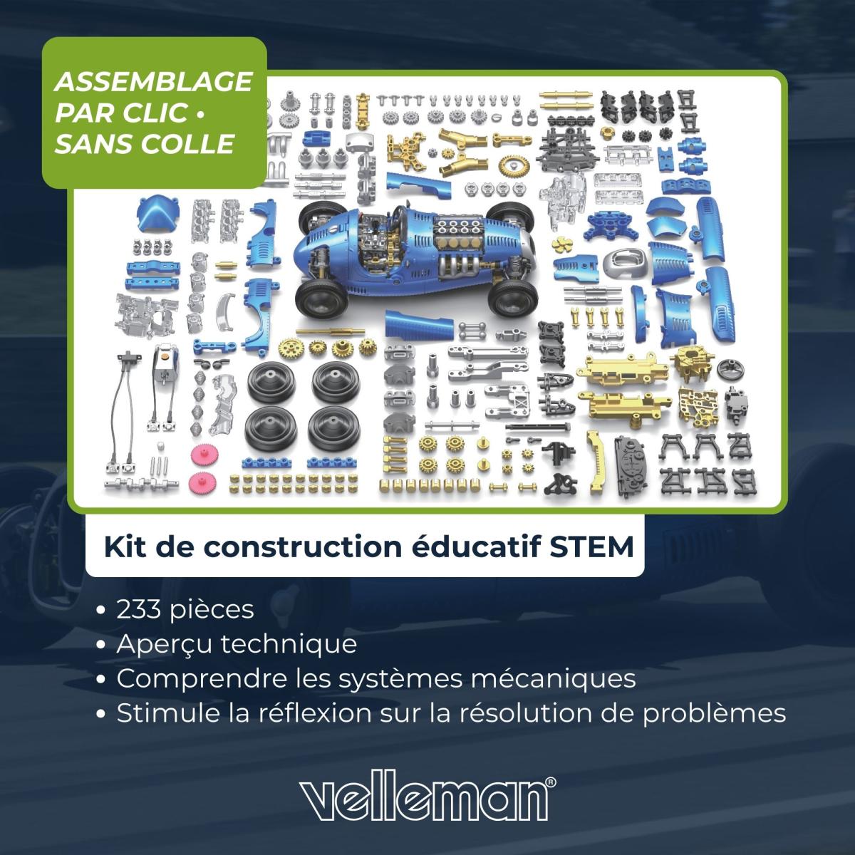 Voiture de course rétro bleue à assembler, 233 pièces, dès 10 ans