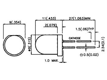 Led superlumineuse rouge diffusante 8mm 100mcd