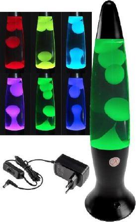 Lampe à lave 40 cm rgb eau et cire : transparente, corps : noir
