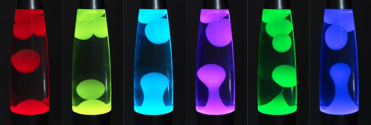 Lampe à lave 34 cm rgb eau et cire : transparente, corps : argenté
