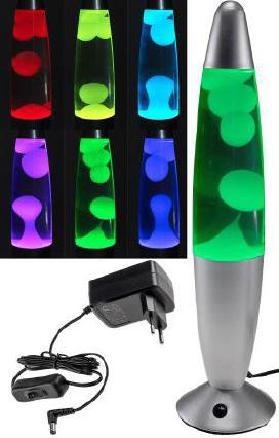 Lampe à lave 34 cm rgb eau et cire : transparente, corps : argenté