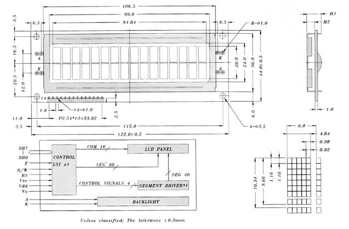 Lcd supertwist 16 x 2 - retro-eclairage avec leds