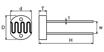 Photoresistance 10kohms a 10 lux puissance : 100mw tension: 150vdc diametre 5 mm