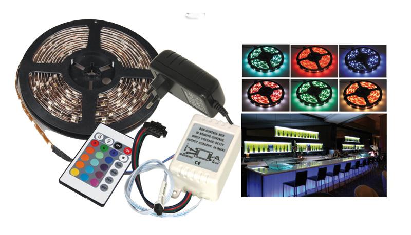 Flexible lumineux a led multicolore l=5m + controleur + telecommande + alimentation pour l'interieur