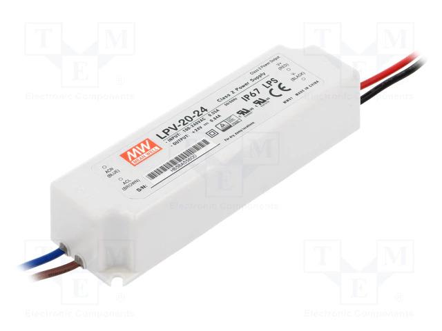 E44-Alimentation à découpage mean well etanche ip67 / 24v / 20w / 0.84a /  35x118x26mm à 14,90 €