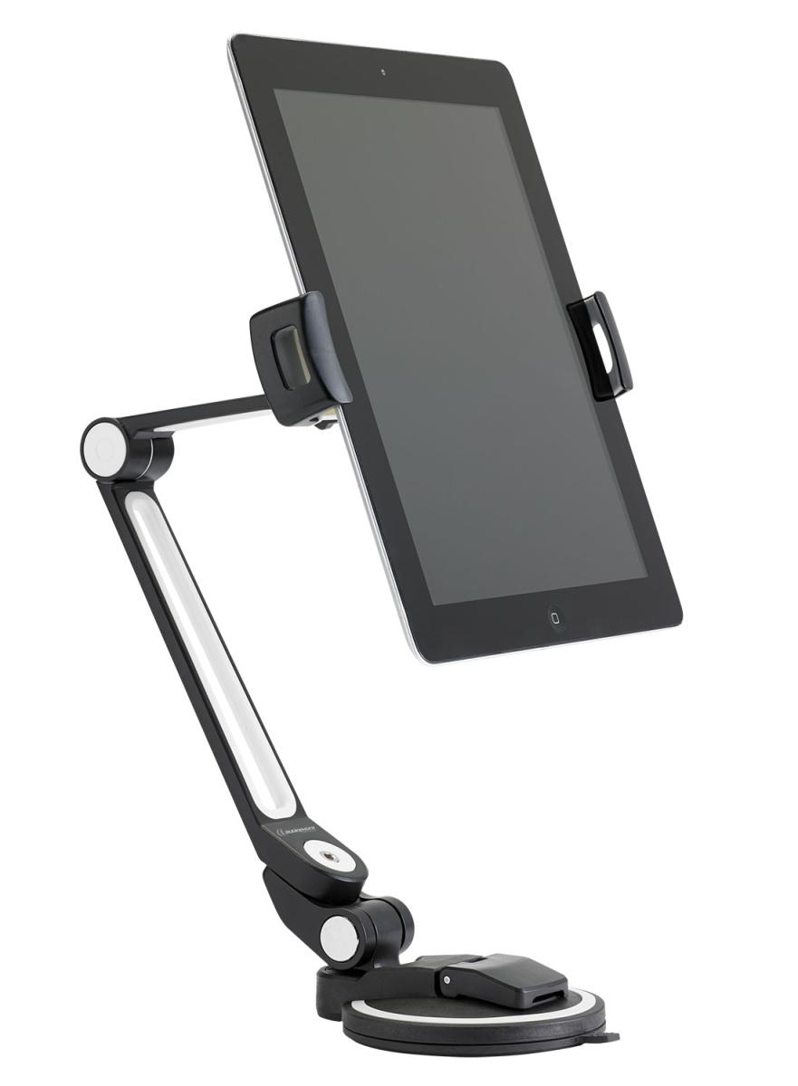 Support en aluminium avec 1 ventouse pour tablettes et smartphones