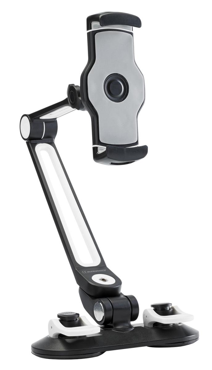 Support en aluminium à double ventouses pour tablettes et smartphones
