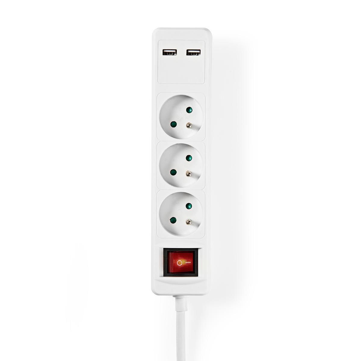 E44-Multiprises électrique 3 prises + usb recharge x2 / 3680w / 16a / câble  1.5 mètres à 15,90 €