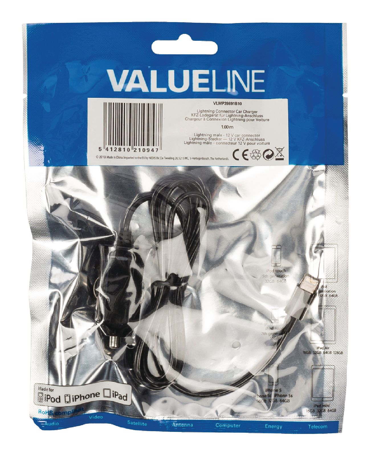 Chargeur lightning mâle pour connecteur lightning pour voiture ? connecteur noir  12 v pour voiture 2.4a