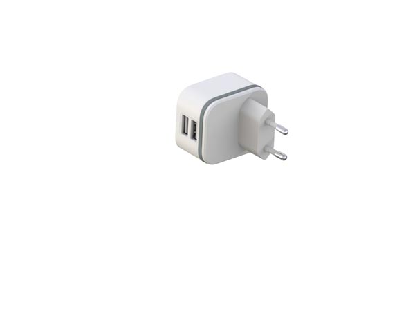Alimentation - chargeur compact avec 2 connexions usb 5 v - 3.4 a (2.4 + 1 a) - blanc