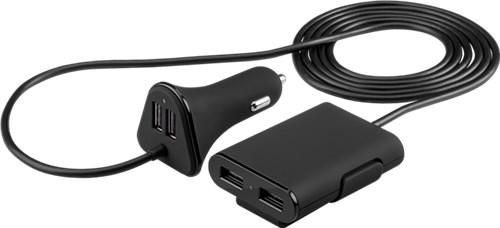 Chargeur de voiture avec 2 ports usb +2 ports usb pour passagers arrière (5 v - 4 x 2.4 a - 9.6 a - 48 w max.)