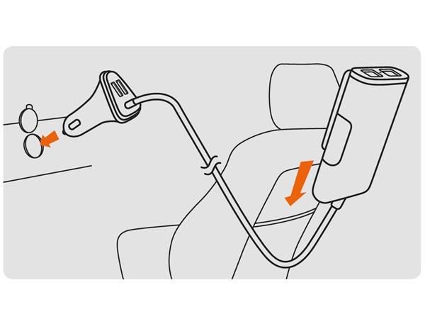 Chargeur de voiture avec 2 ports usb +2 ports usb pour passagers arrière (5 v - 4 x 2.4 a - 9.6 a - 48 w max.)