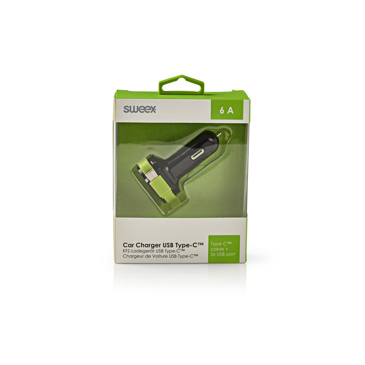 Chargeur de voiture 3 sorties - 6 a 2 x usb / usb-c? noir/vert