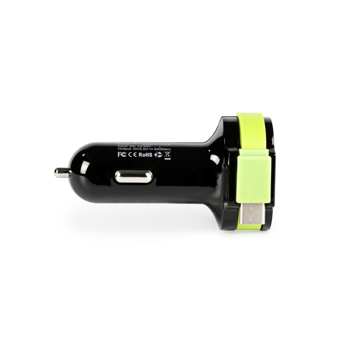 Chargeur de voiture 3 sorties - 6 a 2 x usb / usb-c? noir/vert